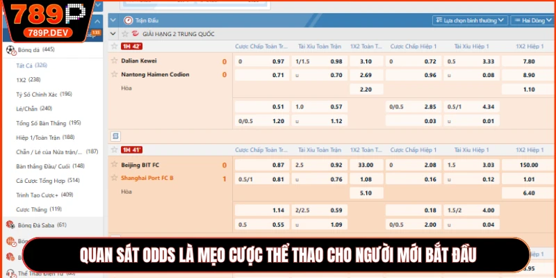 Quan sát odds là mẹo cược thể thao cho người mới bắt đầu